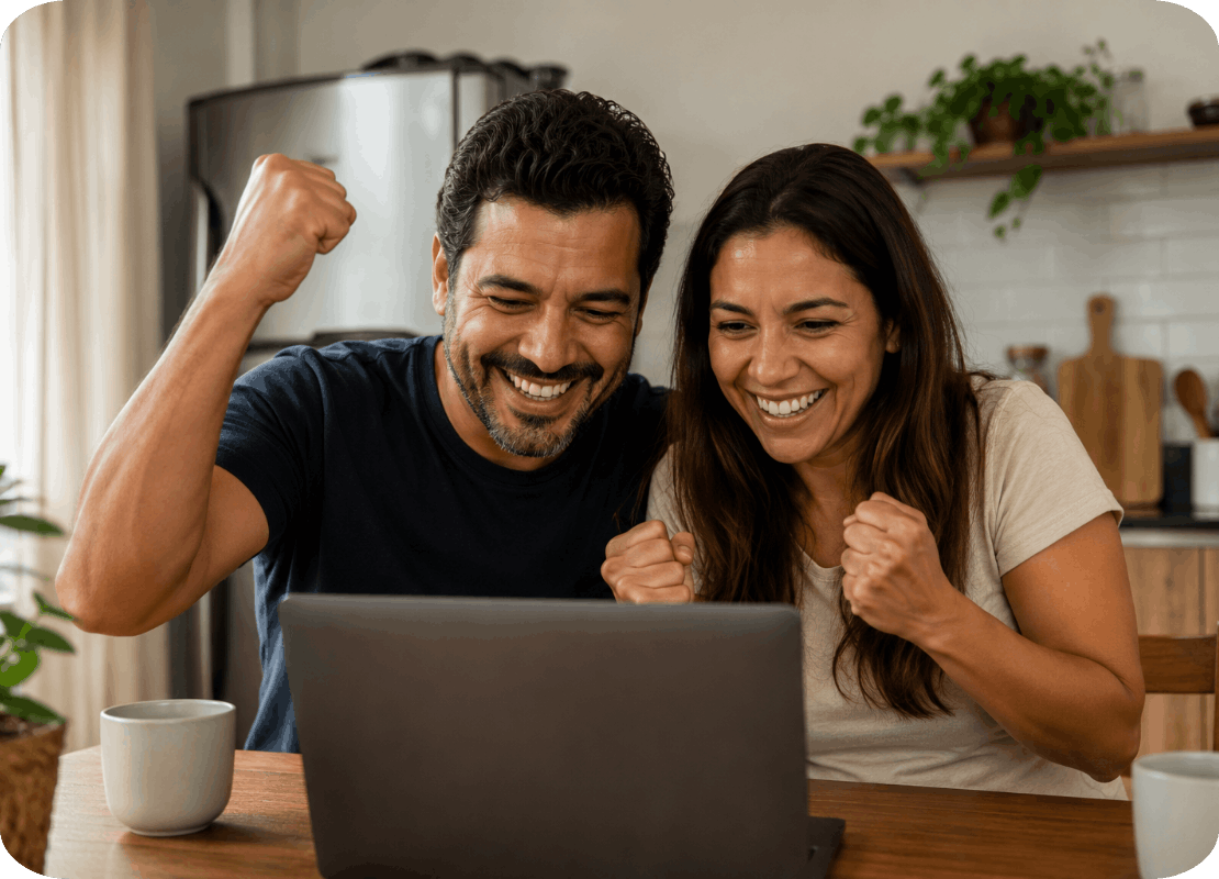 Casal celebrando resultado