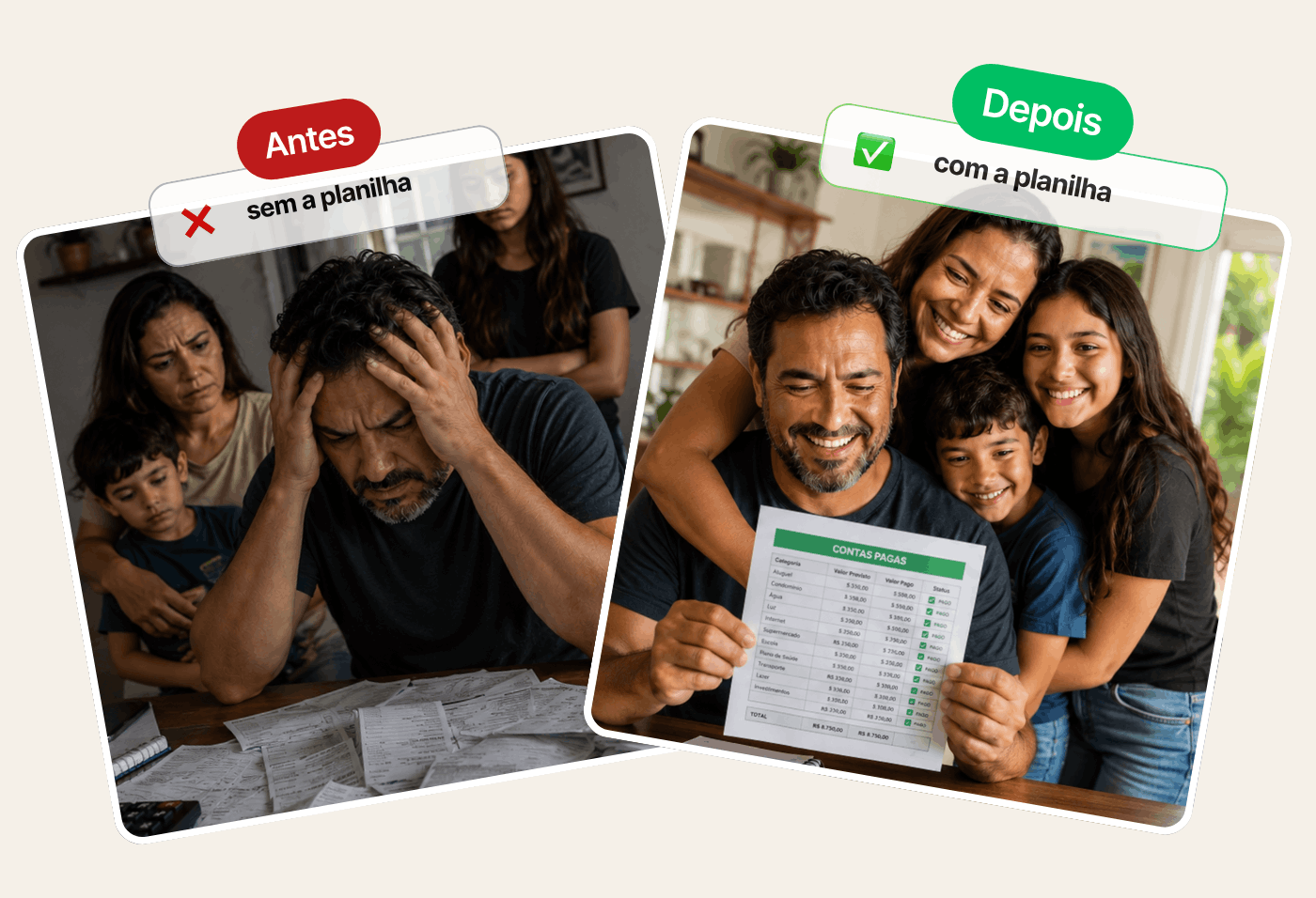 Transformação antes e depois
